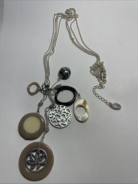 Caracol Multi-Pendant Silver Tone & Taupe Women's Long Necklace